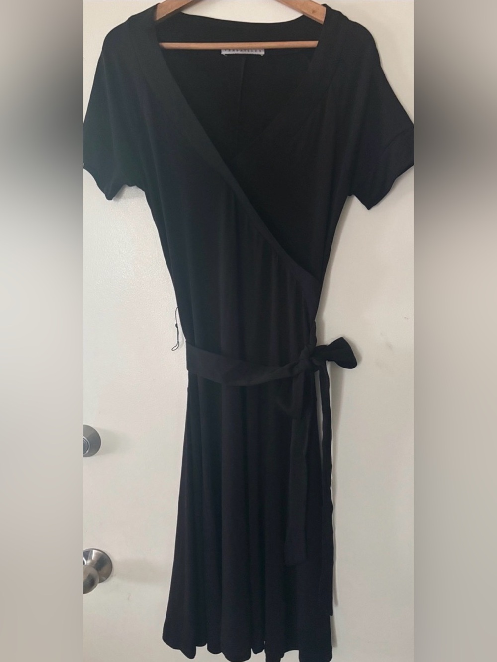 Versailles Elegant Black Midi Wrap Dress with Tie Waist